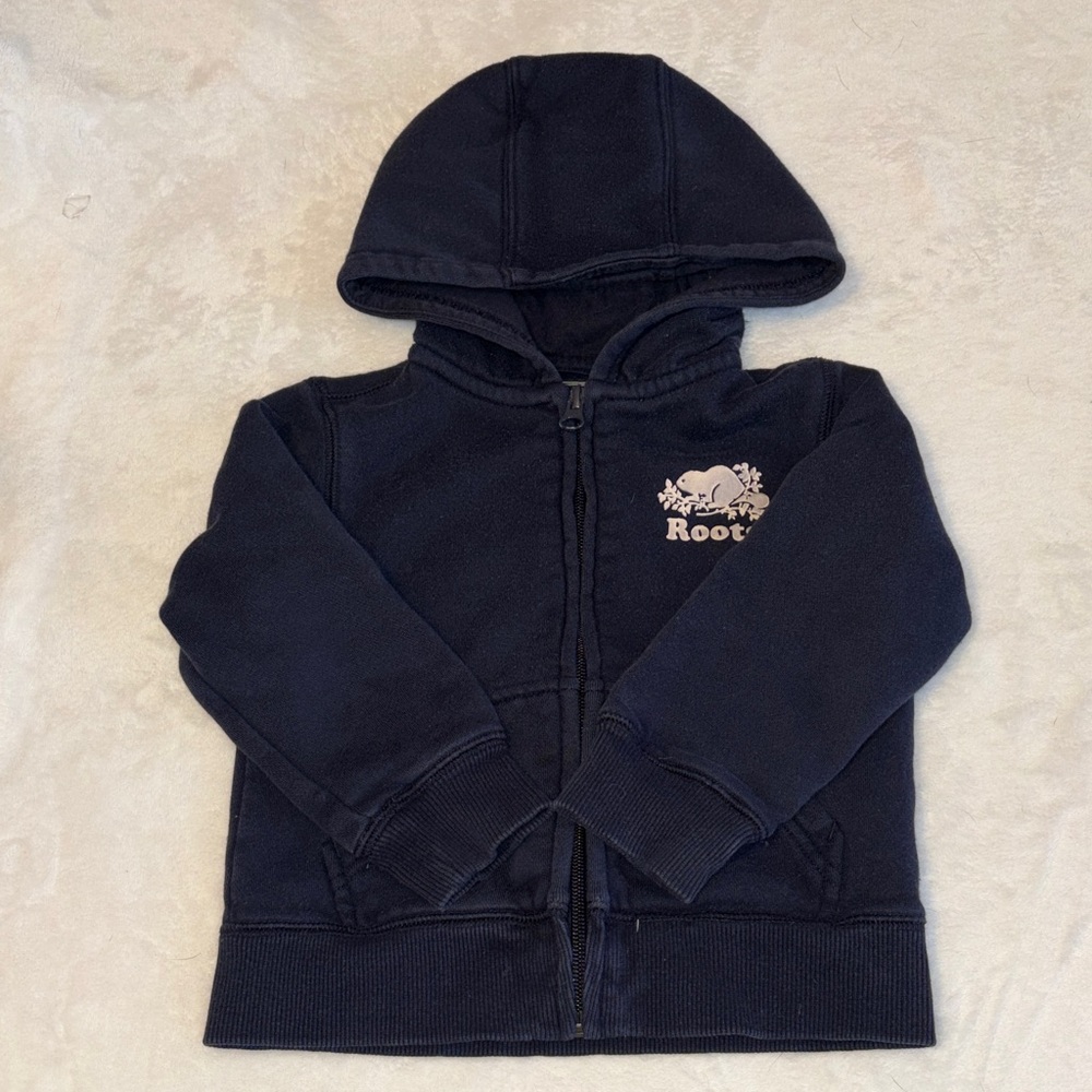Roots Kids Dark Navy Zip Front Hoodie with Logo